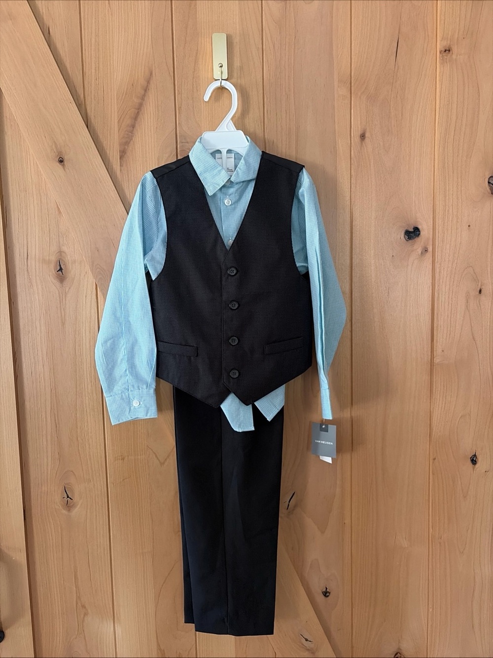 Van Heusen Boys Suit Set Blue Black Size 6 Vest Pants Shirt New